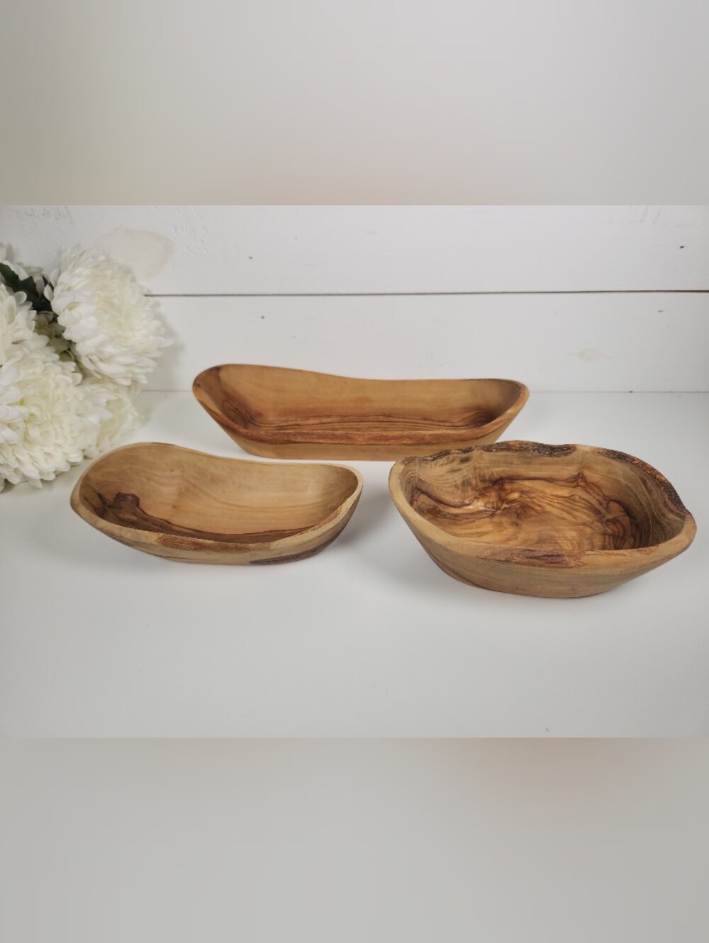 Set of 3 Natural Wood Fruit & Nut Bowls, Boho Wood Decor Bowl , Live Edge Wood